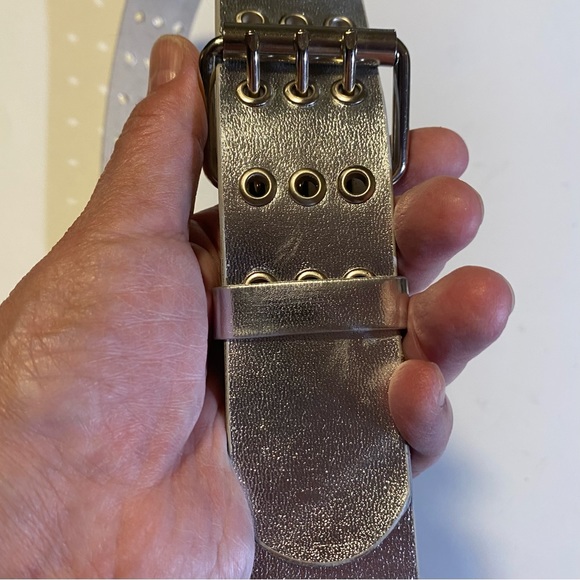 Silver triple row of grommets, SZ XL waists 36”-42”may be bonded leather or faux - Picture 7 of 7